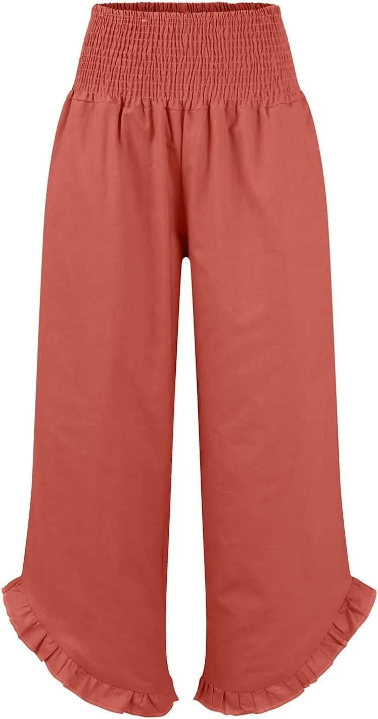 Pants for Women, Cotton Linen Straight Leg Wide Pants High Waisted Summer