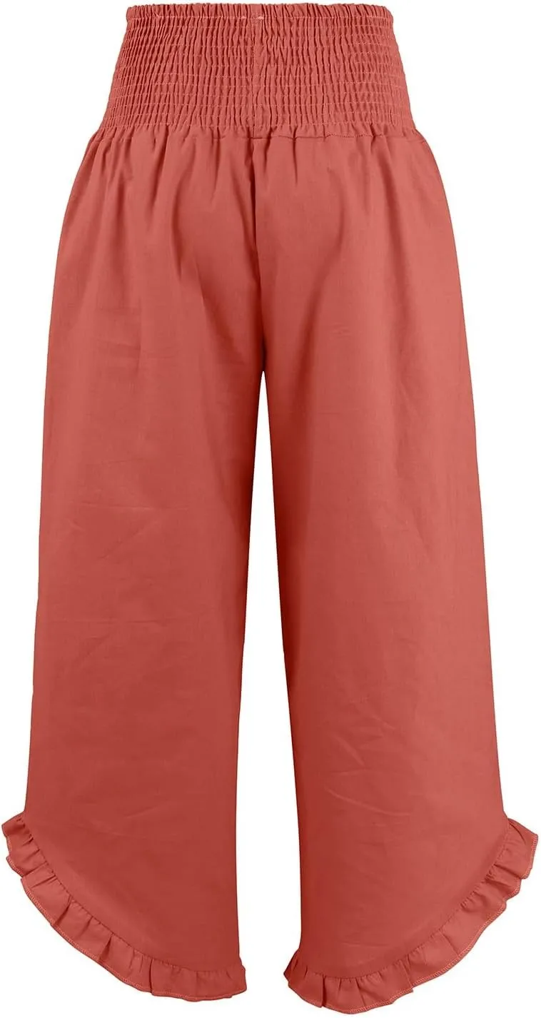 Pants for Women, Cotton Linen Straight Leg Wide Pants High Waisted Summer