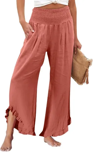 Pants for Women, Cotton Linen Straight Leg Wide Pants High Waisted Summer