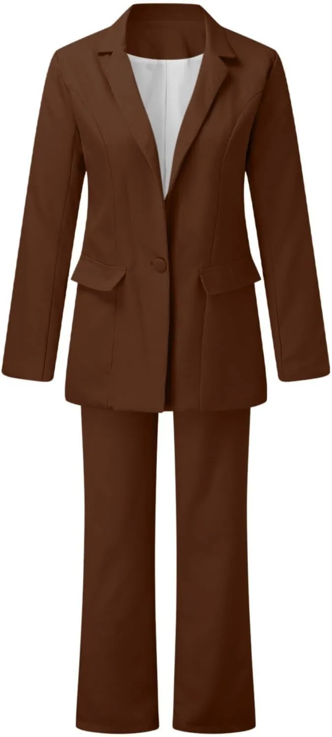 Pants Suits for Women Dressy 2 Piece Business Casual Long Sleeve Open Front Blazer Pant Suit Set Wedding Prom Work