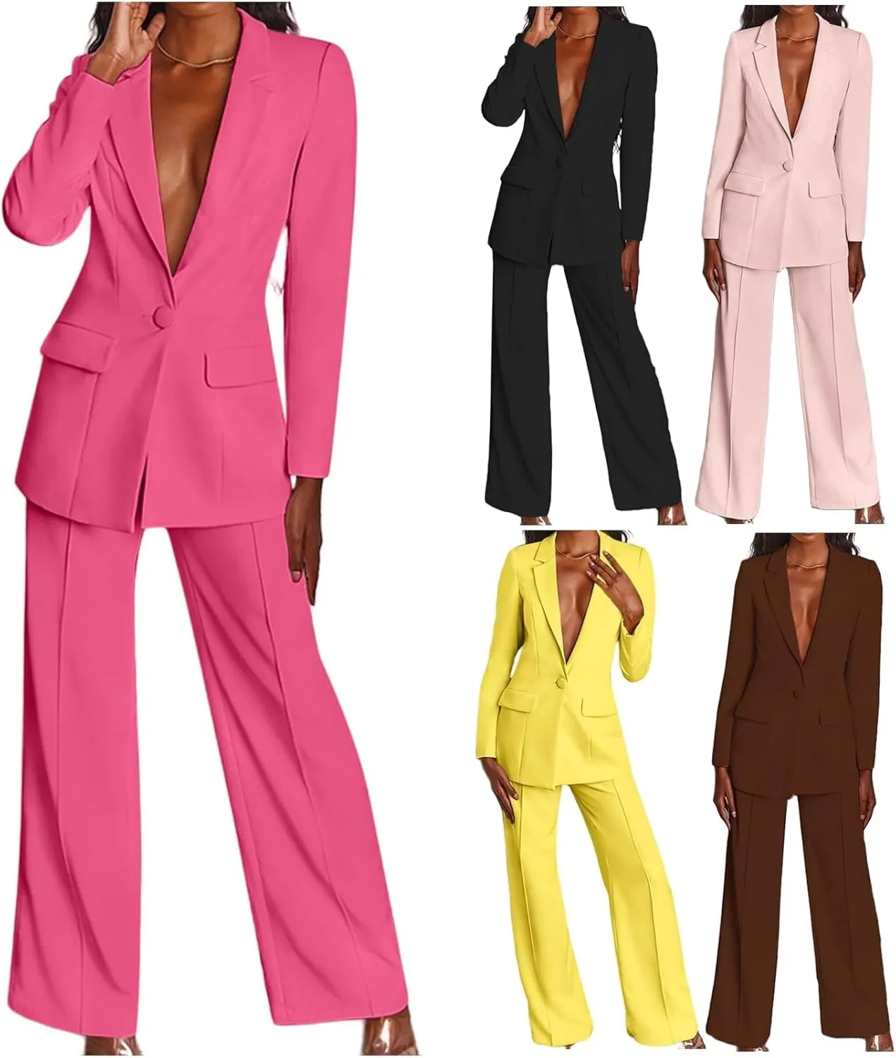 Pants Suits for Women Dressy 2 Piece Business Casual Long Sleeve Open Front Blazer Pant Suit Set Wedding Prom Work