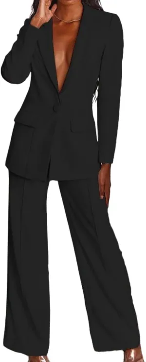 Pants Suits for Women Dressy 2 Piece Business Casual Long Sleeve Open Front Blazer Pant Suit Set Wedding Prom Work