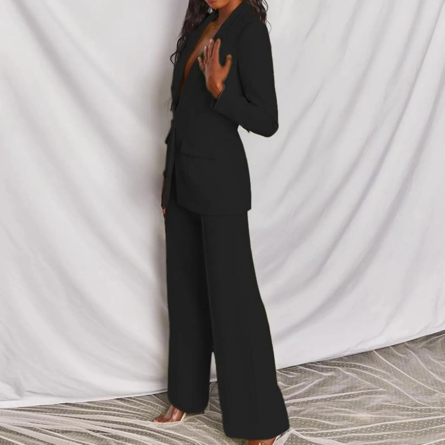 Pants Suits for Women Dressy 2 Piece Business Casual Long Sleeve Open Front Blazer Pant Suit Set Wedding Prom Work