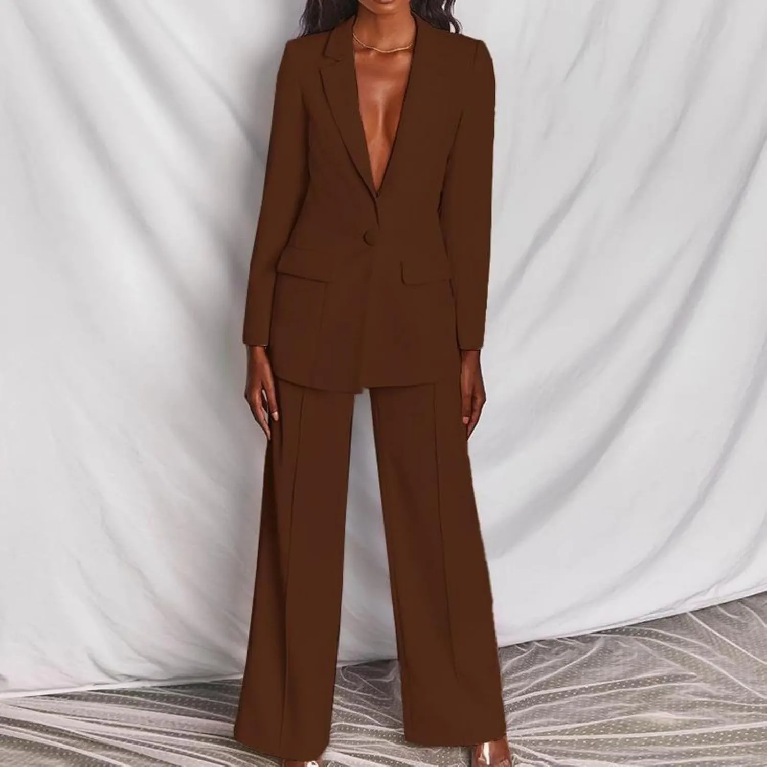 Pants Suits for Women Dressy 2 Piece Business Casual Long Sleeve Open Front Blazer Pant Suit Set Wedding Prom Work