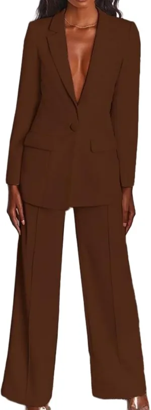 Pants Suits for Women Dressy 2 Piece Business Casual Long Sleeve Open Front Blazer Pant Suit Set Wedding Prom Work