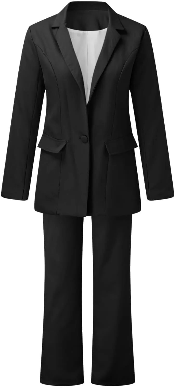 Pants Suits for Women Dressy 2 Piece Business Casual Long Sleeve Open Front Blazer Pant Suit Set Wedding Prom Work