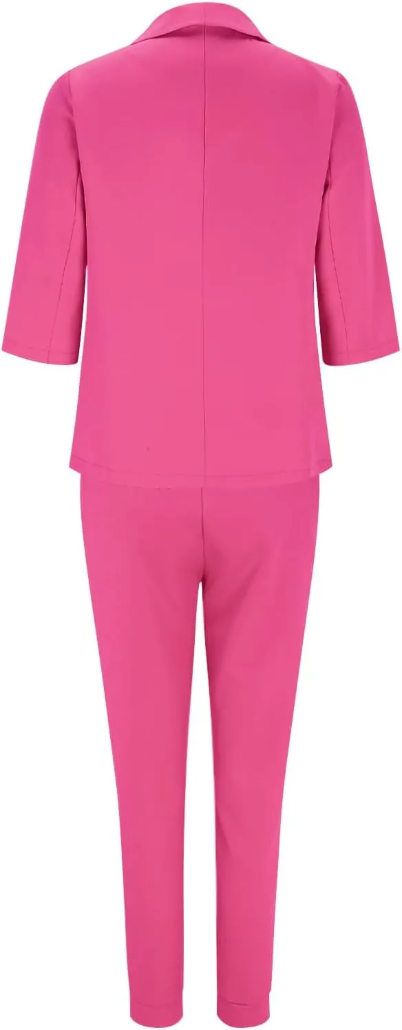 Pants Suits for Women Dressy Business Casual Outfits Work 3/4 Sleeve Blazer Sets and Pencil Pants 2 Piece Office Suit Set