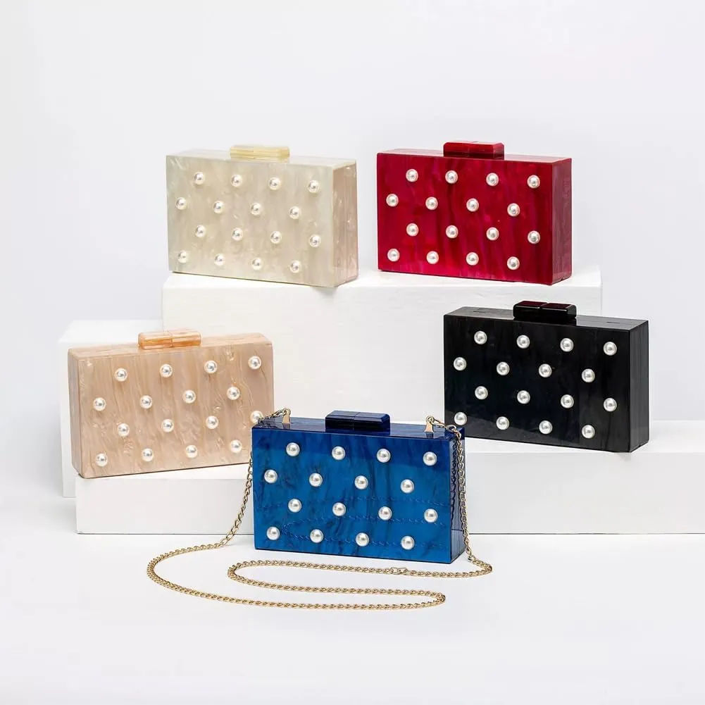 Pearl Acrylic Clutch Purse for Women Elegant Acrylic Evening Bag Unique Box Handbag for Wedding Party Prom