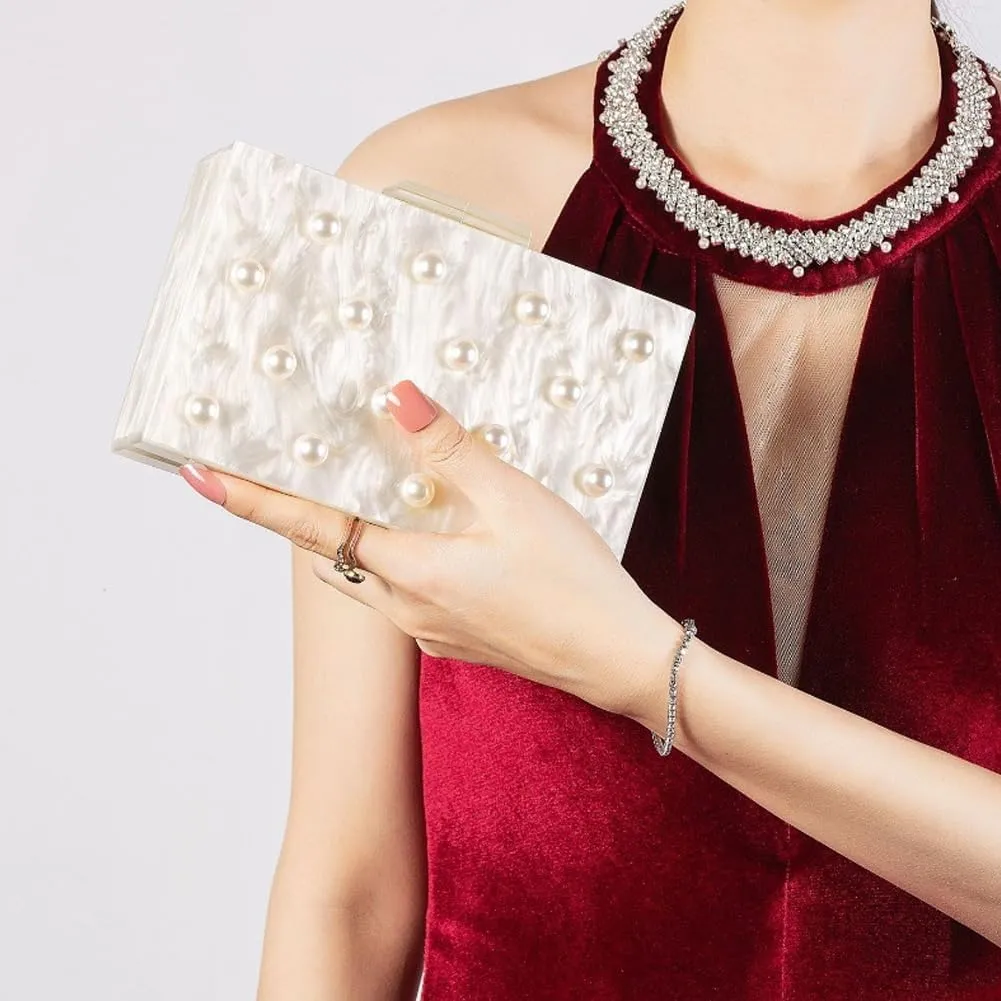Pearl Acrylic Clutch Purse for Women Elegant Acrylic Evening Bag Unique Box Handbag for Wedding Party Prom