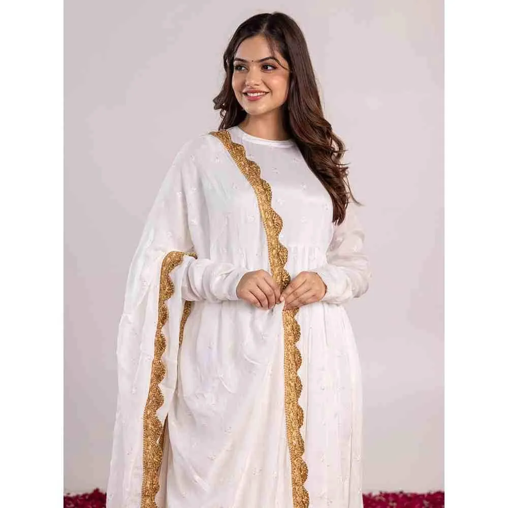PEHNO'SA Rani Aanya Embroidered Anarkali White (Set of 3)