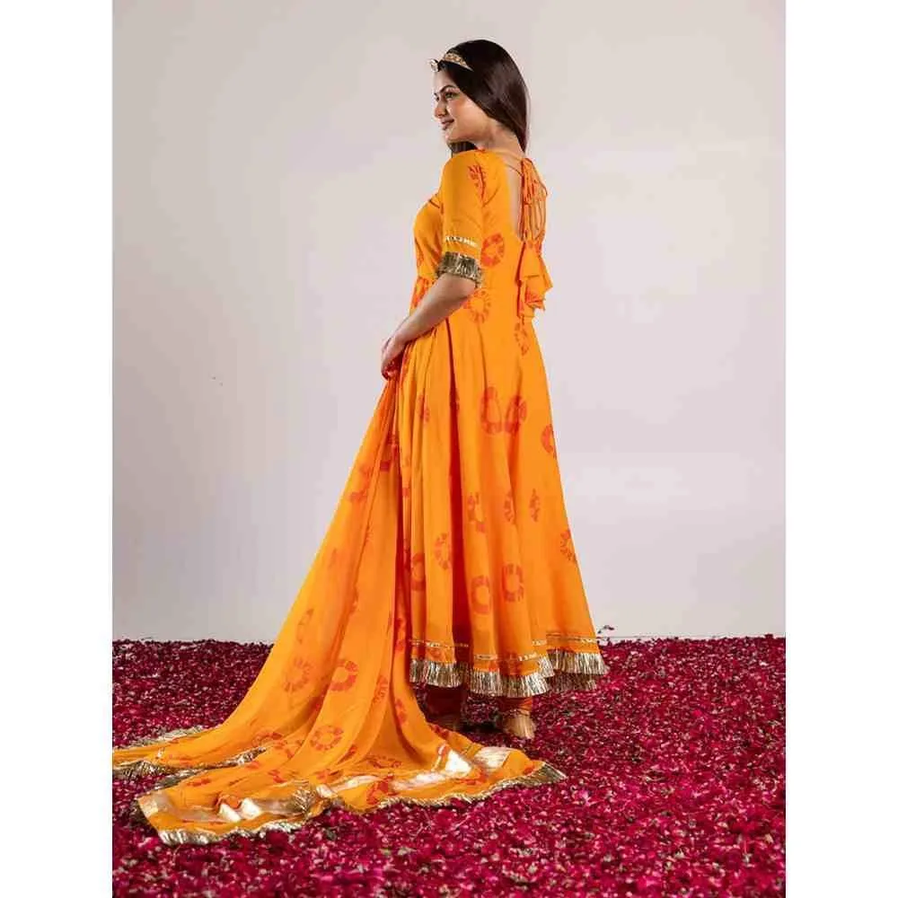 PEHNO'SA Sethani Bandhani Printed Anarkali Yellow (Set of 3)