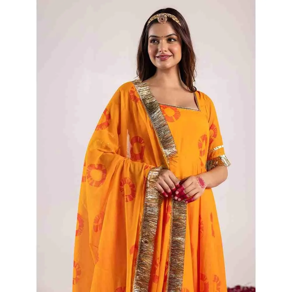 PEHNO'SA Sethani Bandhani Printed Anarkali Yellow (Set of 3)