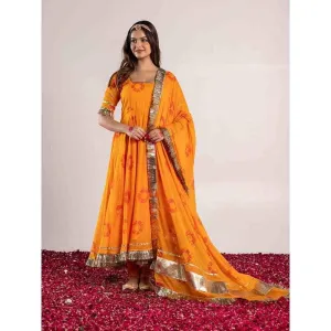 PEHNO'SA Sethani Bandhani Printed Anarkali Yellow (Set of 3)