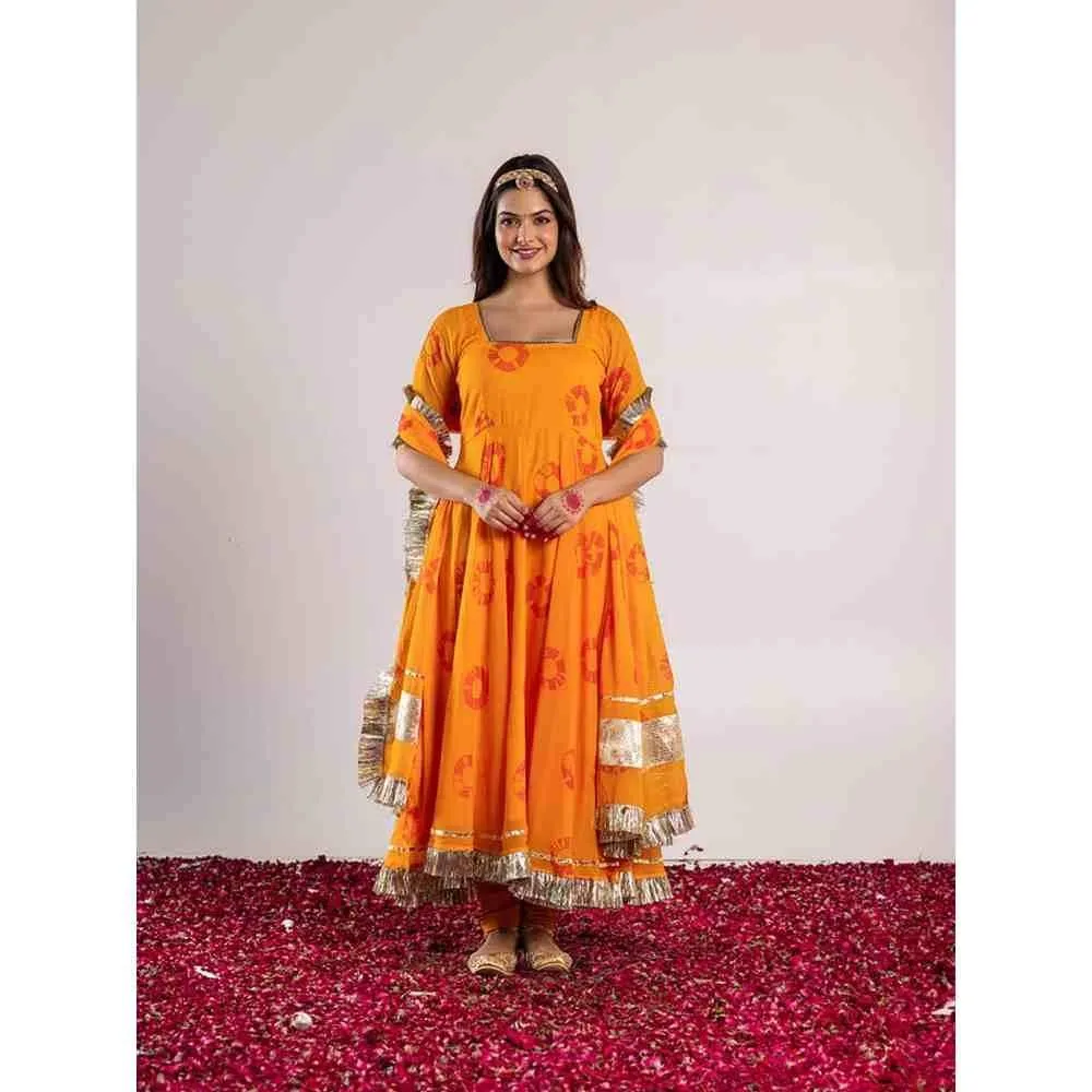 PEHNO'SA Sethani Bandhani Printed Anarkali Yellow (Set of 3)