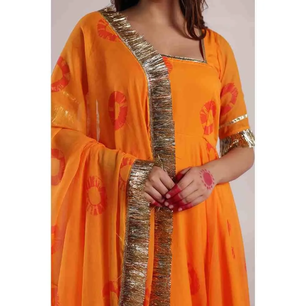 PEHNO'SA Sethani Bandhani Printed Anarkali Yellow (Set of 3)