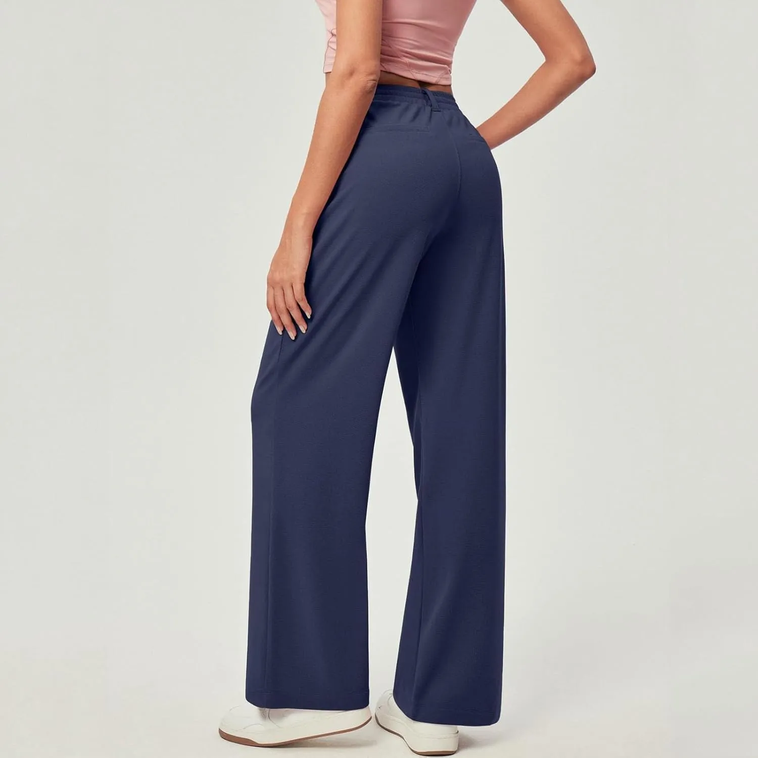 Petite Dress Pants for Women Wide Leg Palazzo Pants Business Casual Elastic High Waisted Work Pant with Pockets