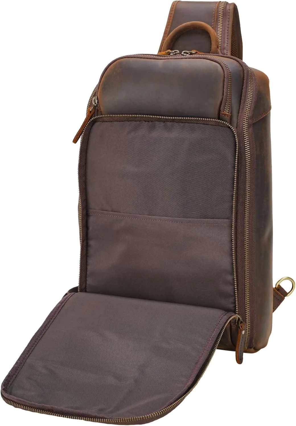 Polare Modern Style Sling Shoulder Bag Mens Travel/Hiking Daypack with Full Grain Italian Leather and YKK Zippers