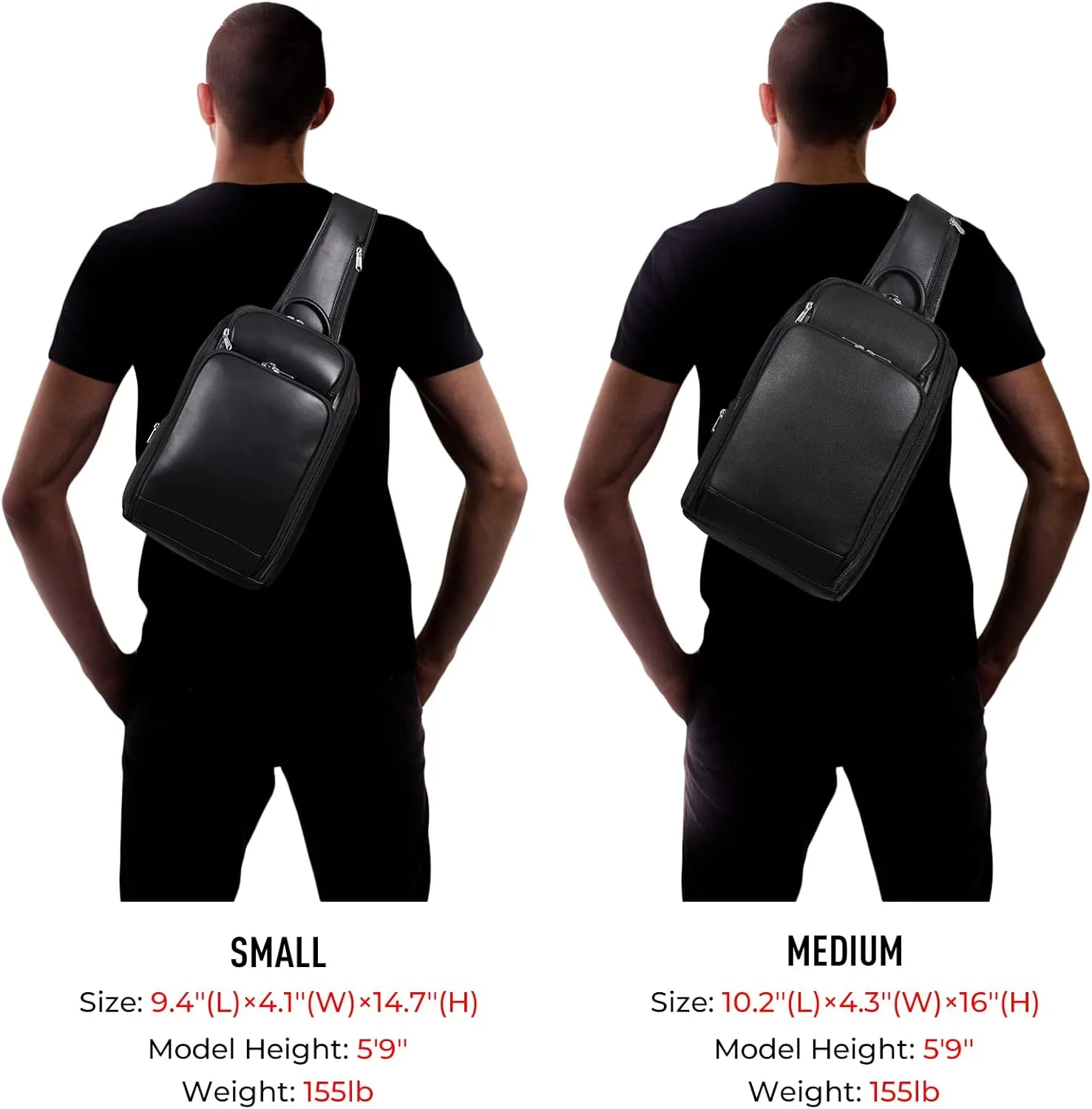 Polare Modern Style Sling Shoulder Bag Mens Travel/Hiking Daypack with Full Grain Italian Leather and YKK Zippers