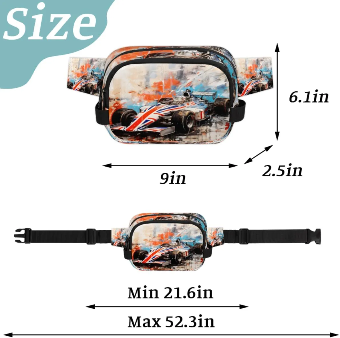 Race Car Modern Fanny Packs for Women Men, Waterproof Waist Bag with Adjustable Strap Belt Bag for Running Travel Hiking