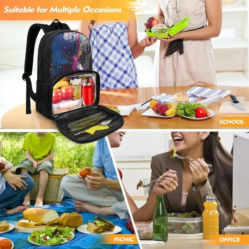 Rainbow Graffiti Splash Fade Cooler Backpack Double Deck Colorful Street Style Lunch Backpack for School Girls Backpack Set fit Hiking & Lunch