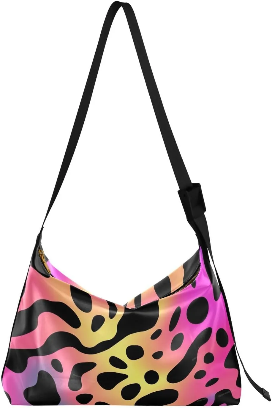 Rainbow Modern Leopard Leather Hobo Bag for Women Men Casual Shoulder Bag with Adjustable Strap Large Capacity Shoulder Purse