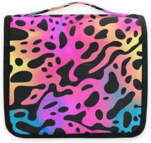 Rainbow Modern Leopard Travel Toiletry Bag with Hanging Hook Foldable Makeup Bag Waterproof Cosmetic Bag for Bathroom Shower Shampoos