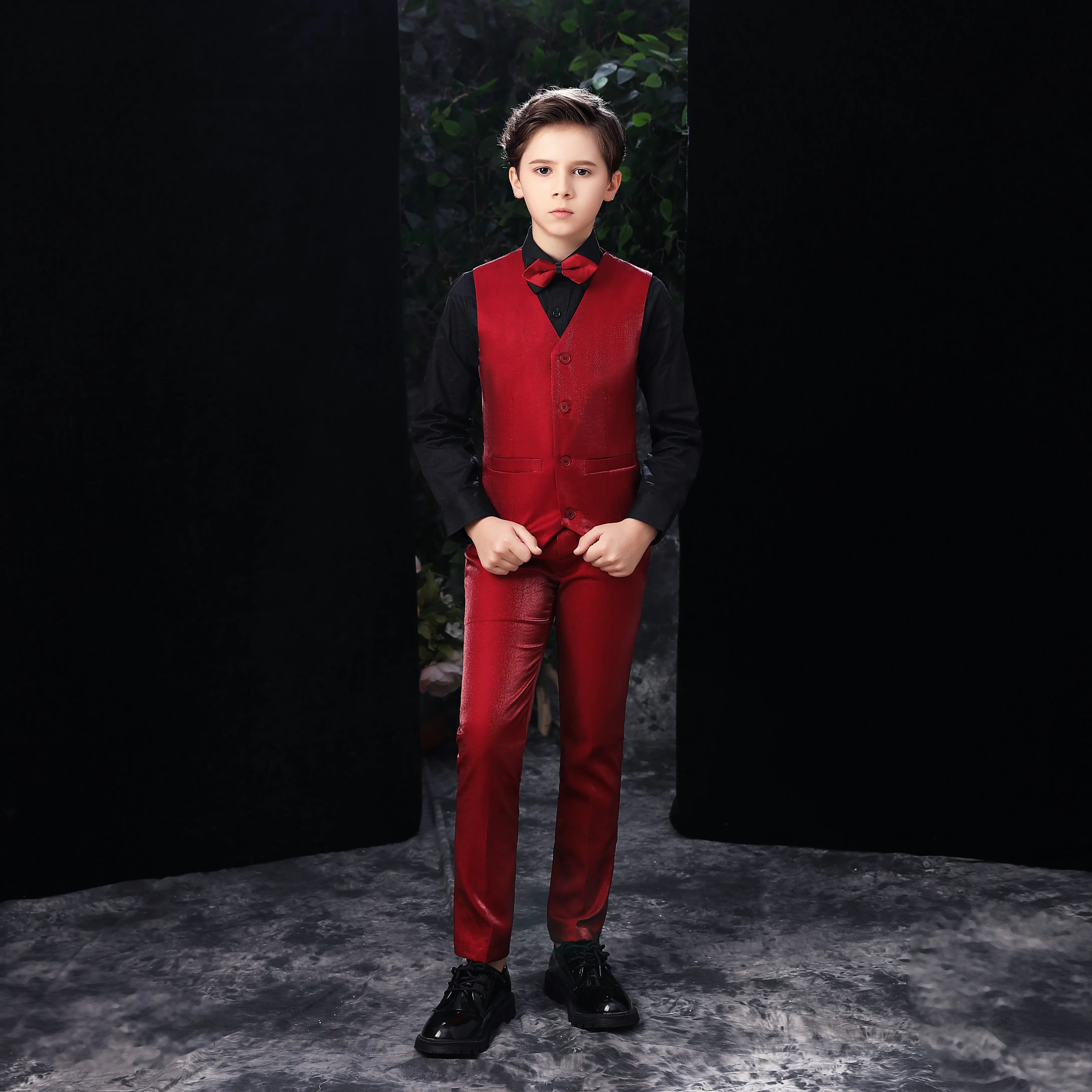 Red Slim Fit Party 5 Piece Boys Suits