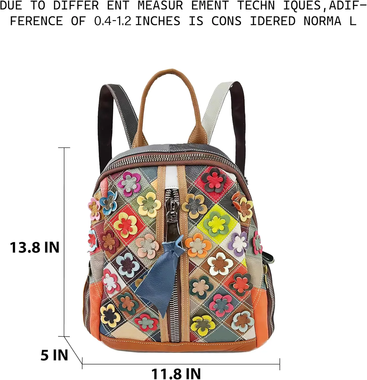 Riutiru Handmade Cowhide Multi Color Block Random Splicing Unique Style Backpack, Daily work and Travel (8869)