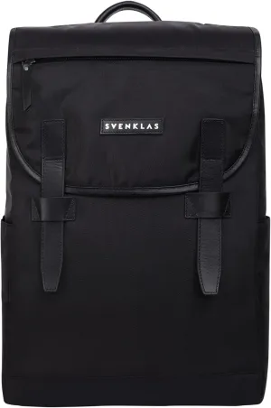 Roscoe Black Backpack | 21 L Water Resistant Recycled Polyester Premium Vegetable Tanned Laptop Leather Bag | 16 Inch Travel Backpack for Men and Women