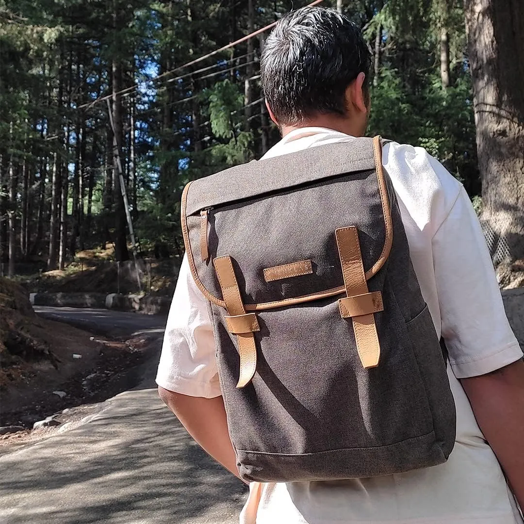Roscoe Earth Brown Backpack | 21 L Water Resistant Recycled Polyester Premium Vegetable Tanned Laptop Leather Bag | 16 Inch Travel Backpack for Men and Women