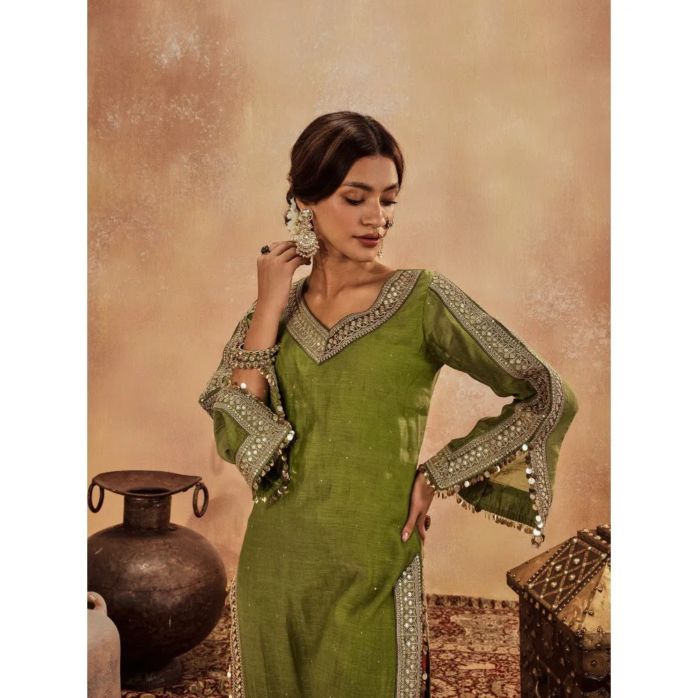 Roze Falak Green Kurta with Pant (Set of 2)
