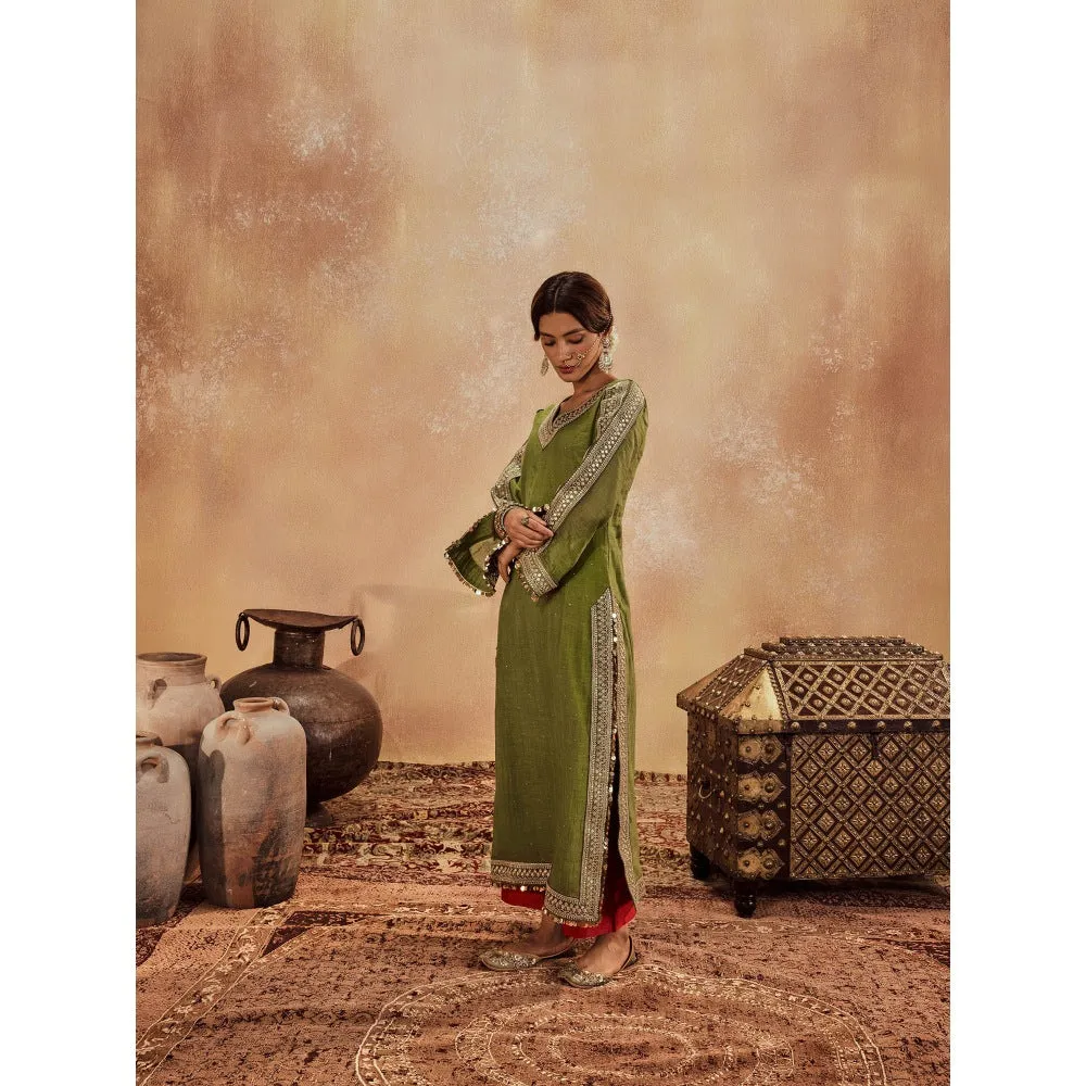 Roze Falak Green Kurta with Pant (Set of 2)