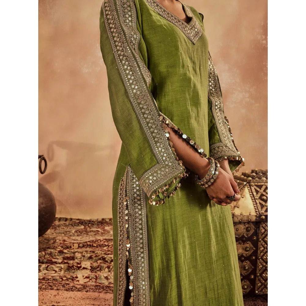 Roze Falak Green Kurta with Pant (Set of 2)