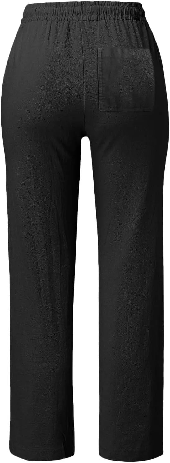 Rvidbe Pants for Women Trendy Women's Drawstring Elastic High Waist Trousers Solid Casual Straight Leg Pants with Pockets