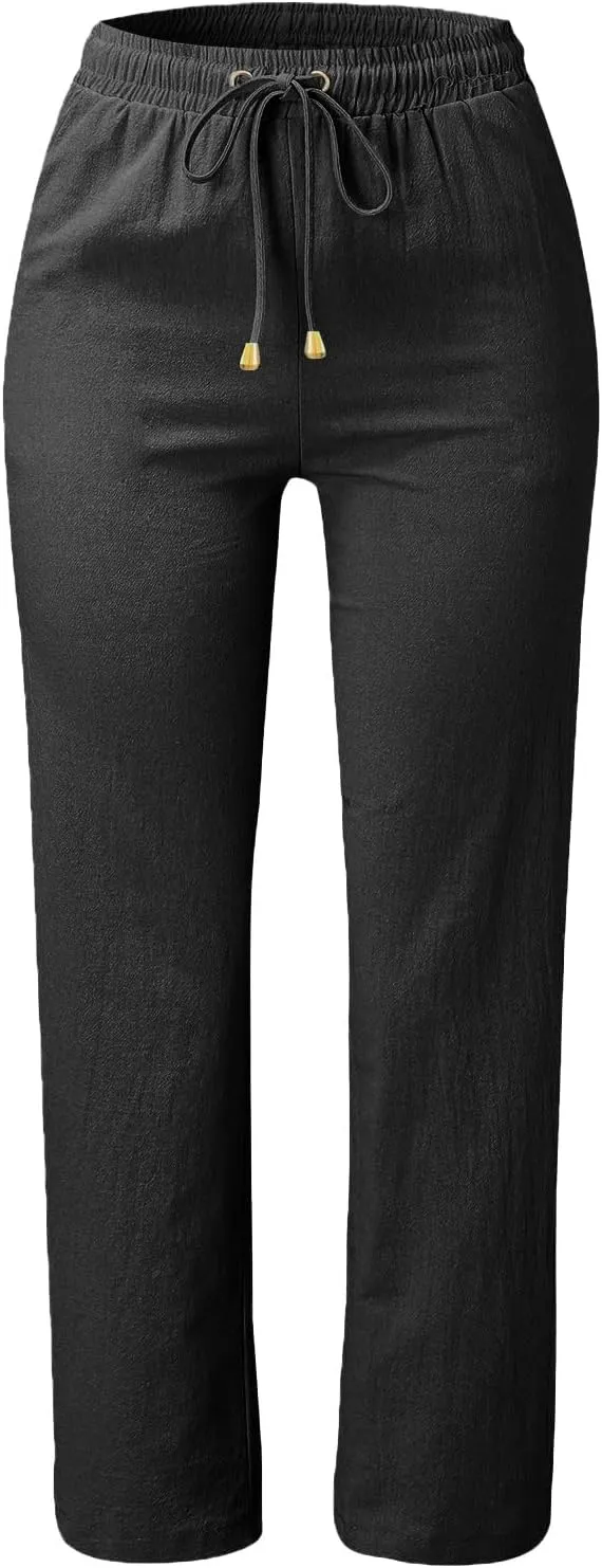 Rvidbe Pants for Women Trendy Women's Drawstring Elastic High Waist Trousers Solid Casual Straight Leg Pants with Pockets