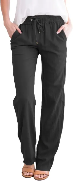 Rvidbe Pants for Women Trendy Women's Drawstring Elastic High Waist Trousers Solid Casual Straight Leg Pants with Pockets