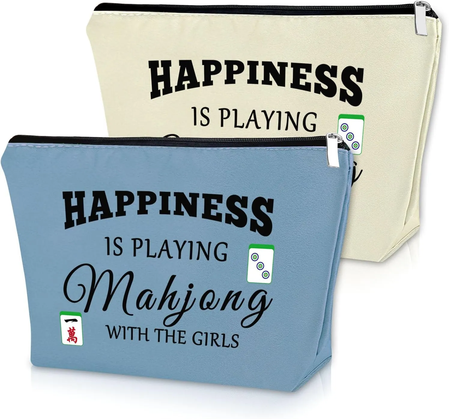 Sazuwu 2PCS Mahjong Themed Makeup Bag Unique Cosmetic Gifts for Mahjong Players Friends Birthday Christmas Travel Pouch