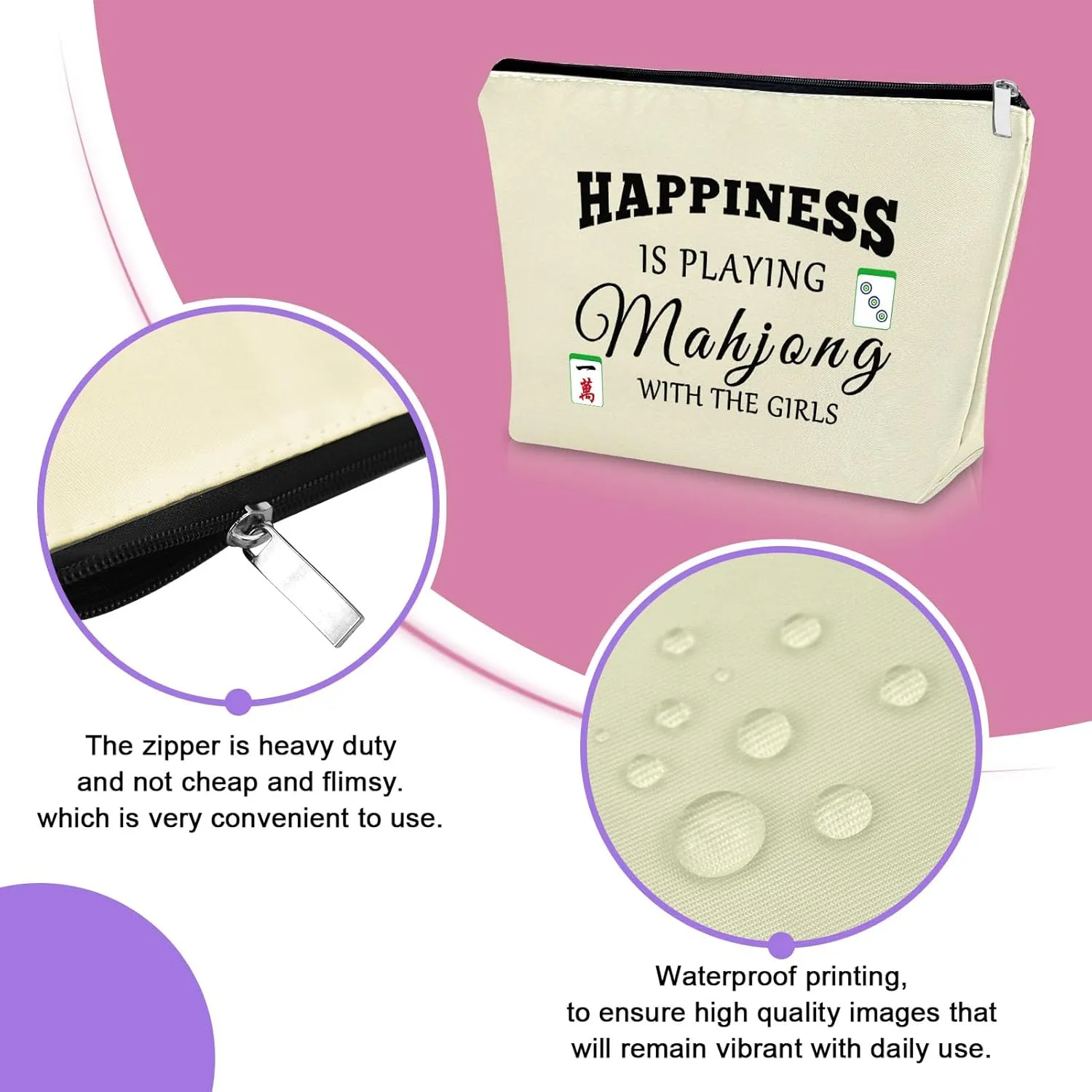 Sazuwu 2PCS Mahjong Themed Makeup Bag Unique Cosmetic Gifts for Mahjong Players Friends Birthday Christmas Travel Pouch