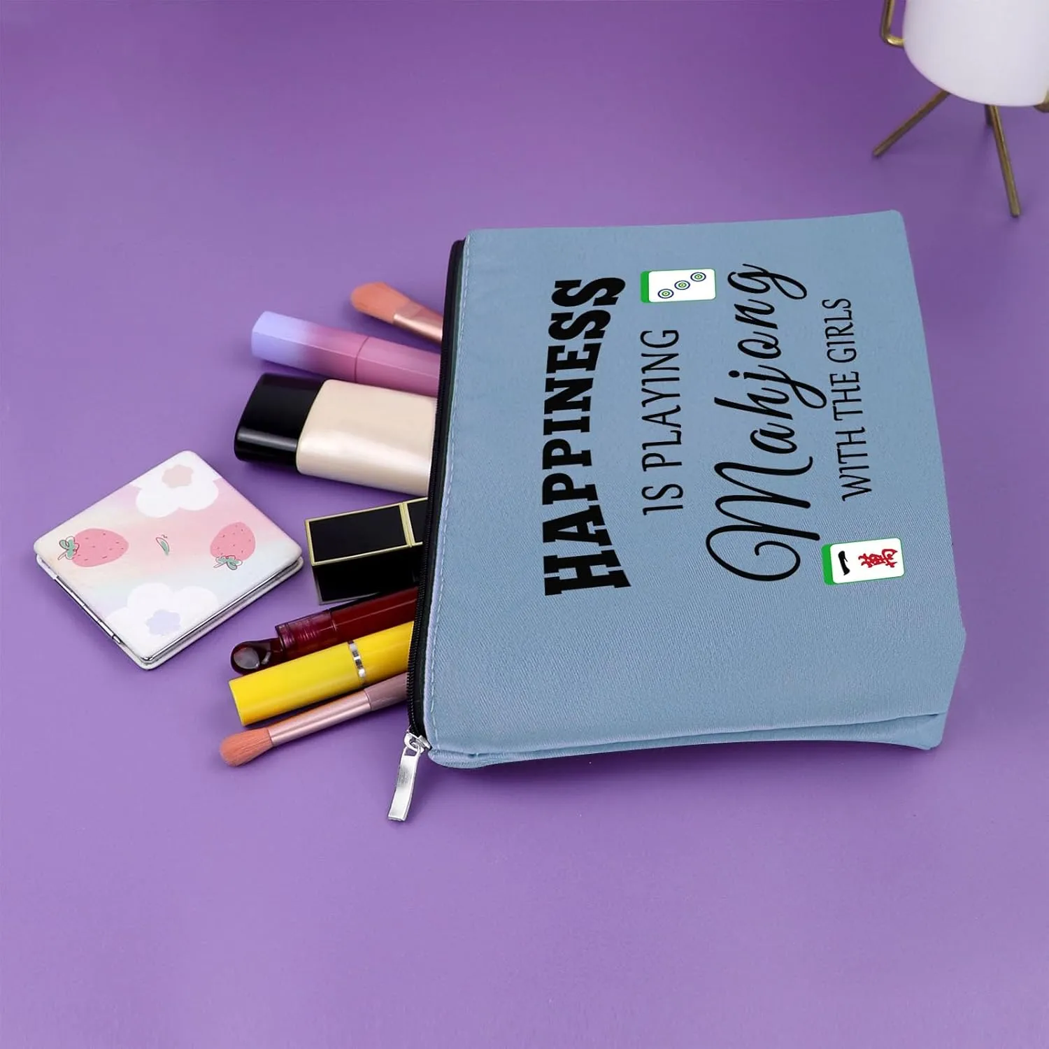 Sazuwu 2PCS Mahjong Themed Makeup Bag Unique Cosmetic Gifts for Mahjong Players Friends Birthday Christmas Travel Pouch
