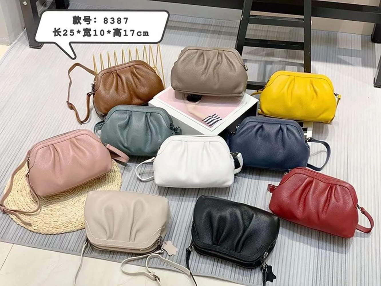 Shell Bag Genuine Leather Women's Unique Shoulder Bags Hobo Handbags Multi-Color Cloud Handbag (Yellow) (Color : Black)