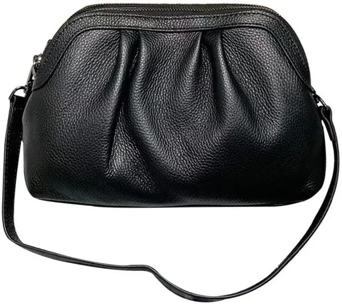 Shell Bag Genuine Leather Women's Unique Shoulder Bags Hobo Handbags Multi-Color Cloud Handbag (Yellow) (Color : Black)
