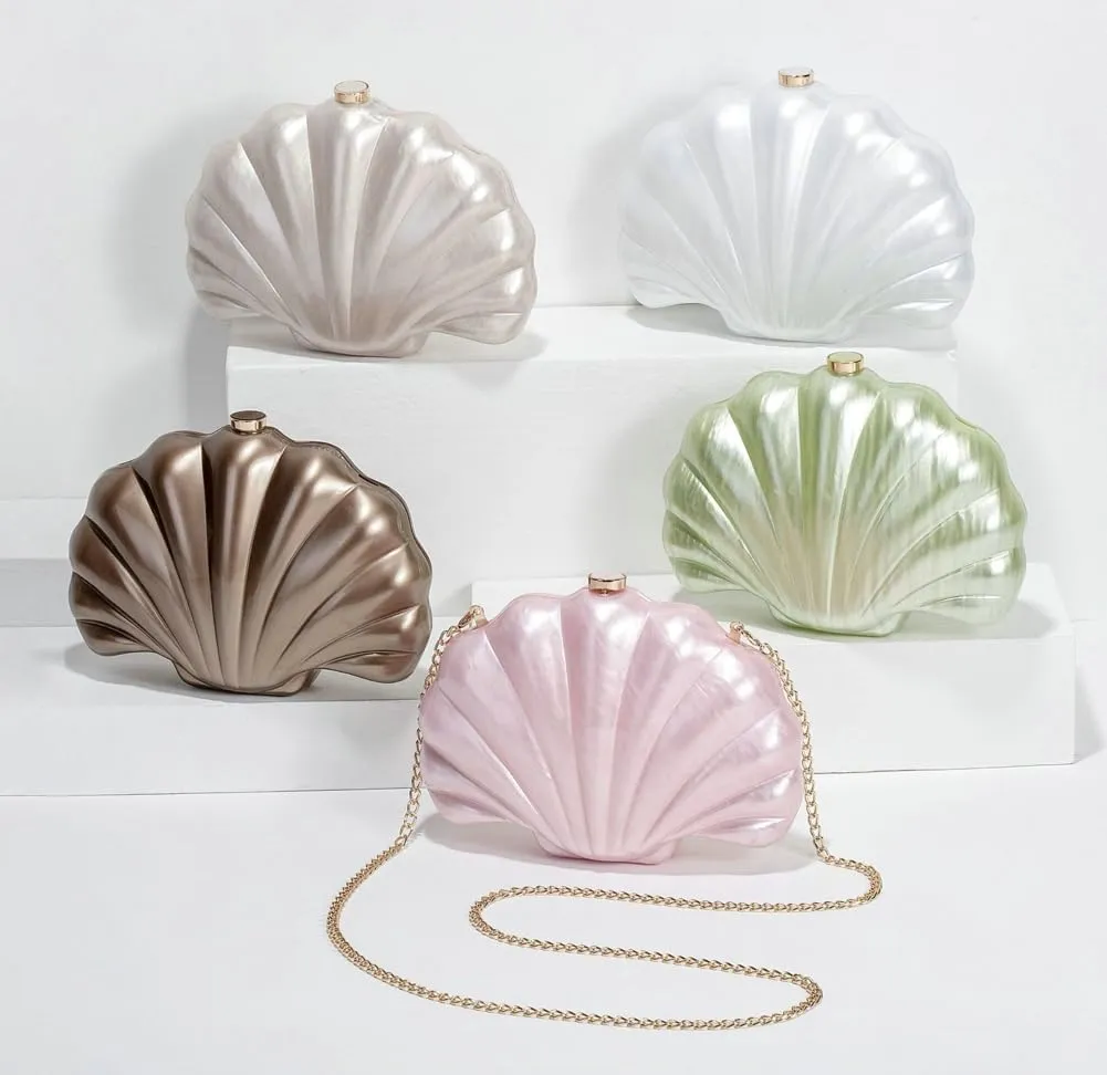 Shell Shaped Acrylic Clutch Purse Women 2025 Trendy Evening Bag Unique Handbag Cute Clutch Wedding Purse for Party