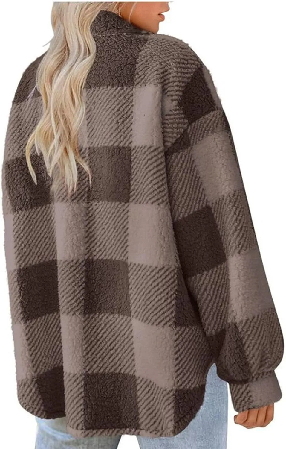 Sherpa Jacket for Women Fuzzy Fleece Winter Coats Plaid Button Down Shacket Casual Warm Teddy Coat Outwear