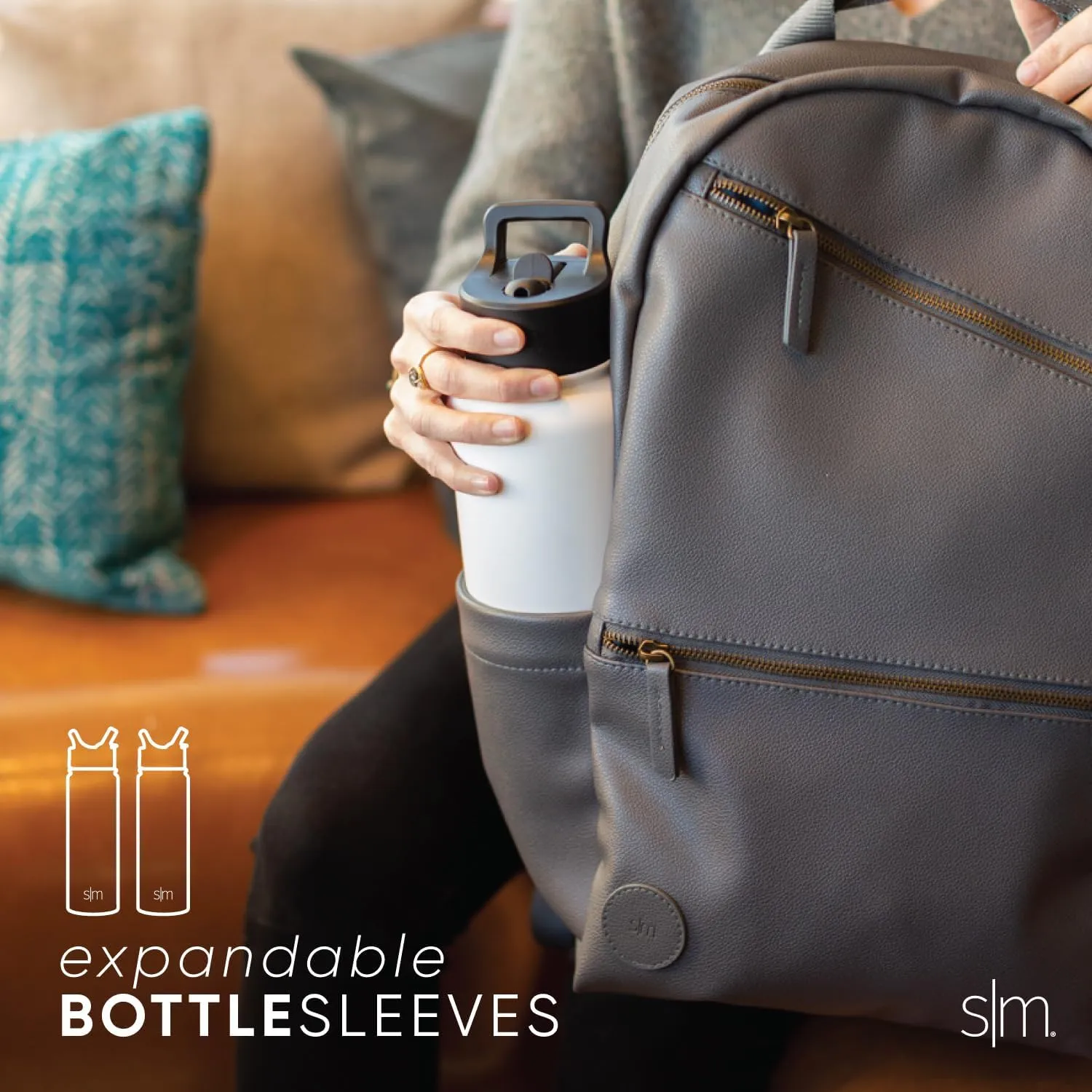 Simple Modern Medium Vegan Leather Backpack for Women & Men | Mini Backpack Purse for Girls and Boys Cute Small Faux PU Leather Travel Bag for Work | Legacy Collection | 17" tall | Gray
