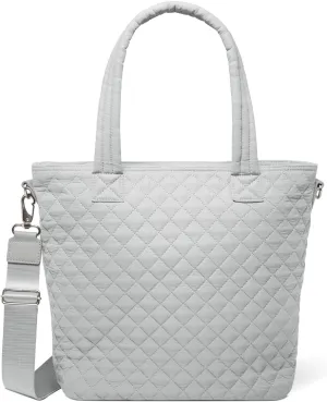 Simple Modern Quilted Tote Bag for Women | Medium Size w/Compartments & Laptop Sleeve | Adjustable Strap | Zipper Top