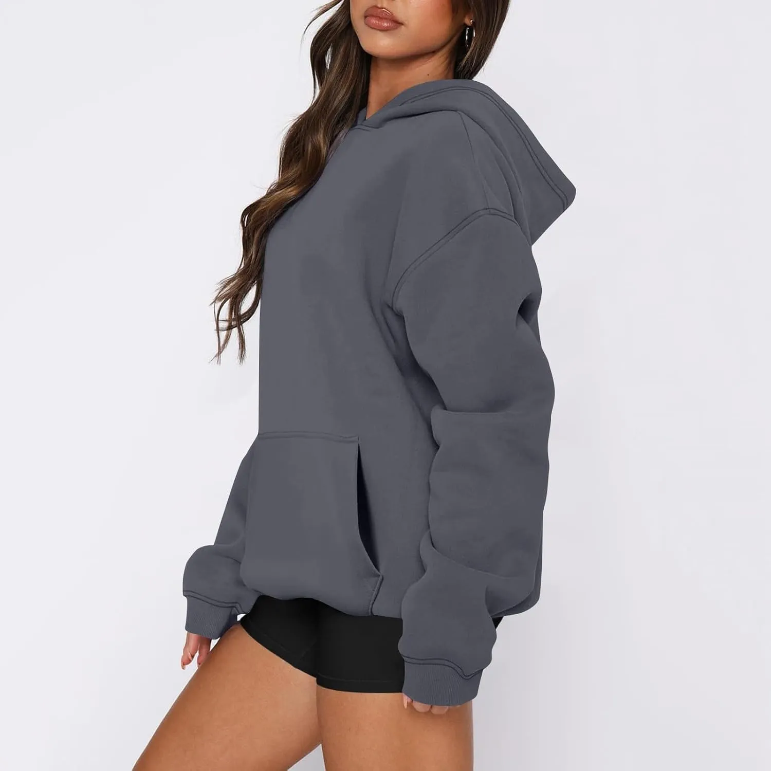 slqdgmryz Oversized Hoodies for Women Trendy Fleece Pullover Pockets Hooded Sweatshirts Preppy Plain Long Sleeve Y2k Hoodie