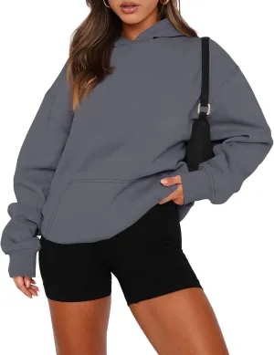 slqdgmryz Oversized Hoodies for Women Trendy Fleece Pullover Pockets Hooded Sweatshirts Preppy Plain Long Sleeve Y2k Hoodie