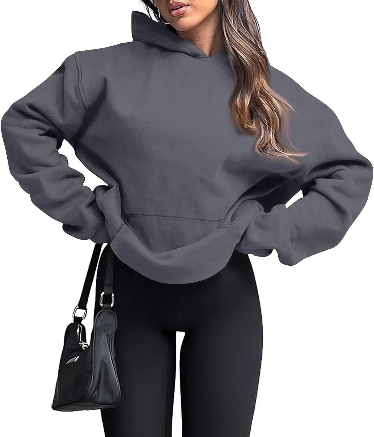 slqdgmryz Oversized Hoodies for Women Trendy Fleece Pullover Pockets Hooded Sweatshirts Preppy Plain Long Sleeve Y2k Hoodie