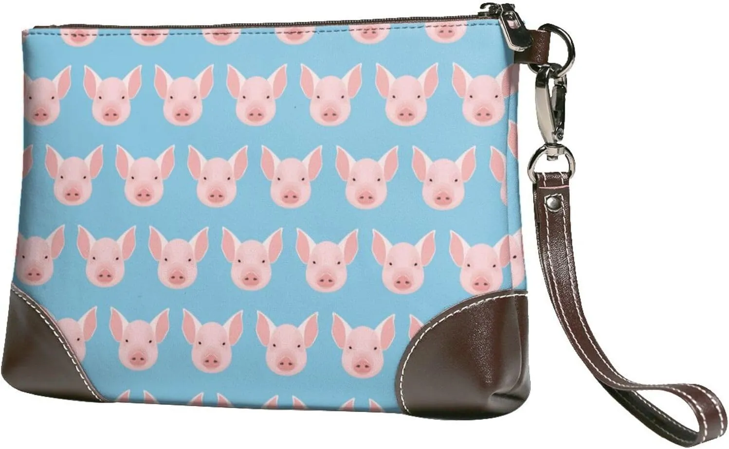 Small Clutch Purses for Women - Modern Cute Cartoon Pig Leather Wristlet Wallets for Women with Wrist Strap