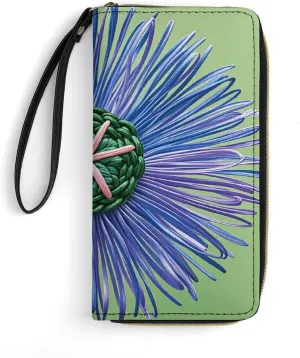 Small Leather Bag with Wristlet Modern Silk Threads Cloverleaf Filigree Printed Genuine Leather Wallet for Men And Women Exquisite And Personalized Portable Wallet